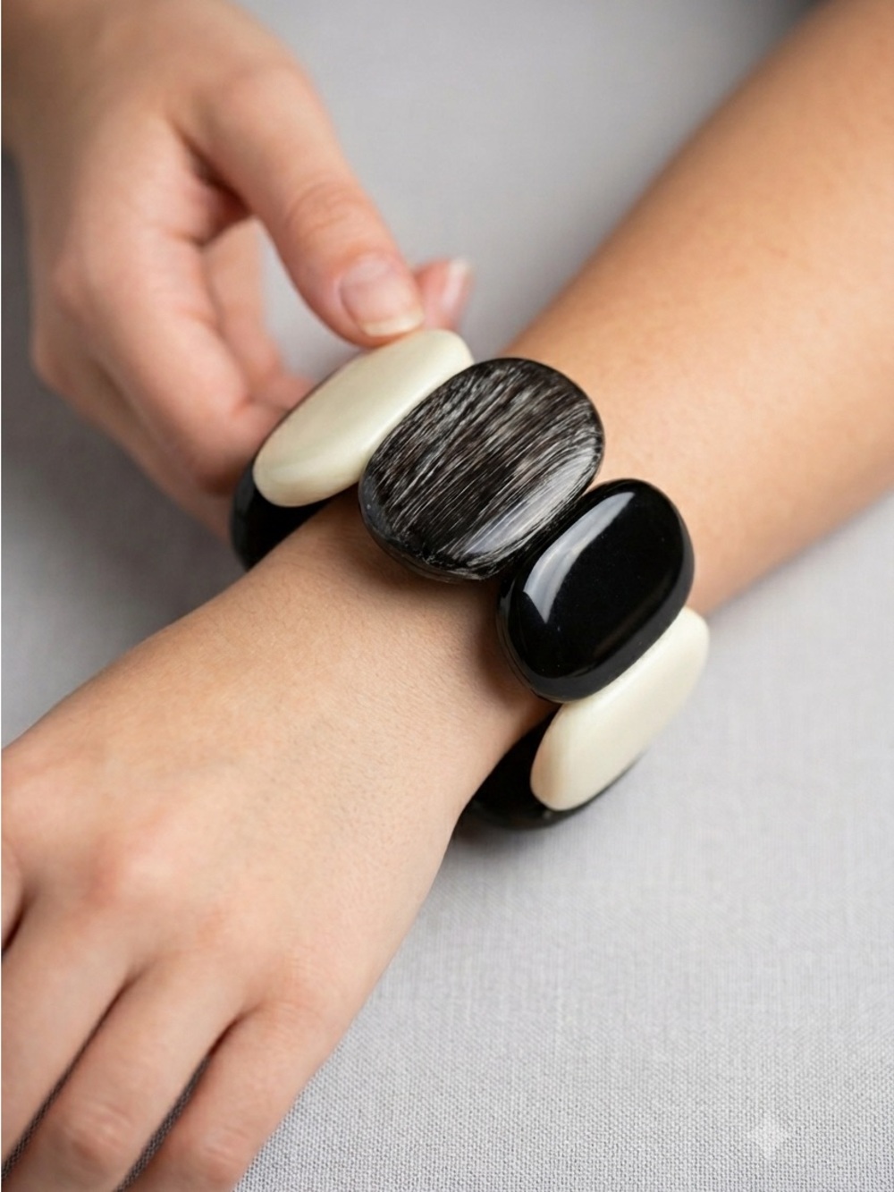 Erica Lyons Stretch Panel Bracelet | Black Ivory Mod Statement Cuff